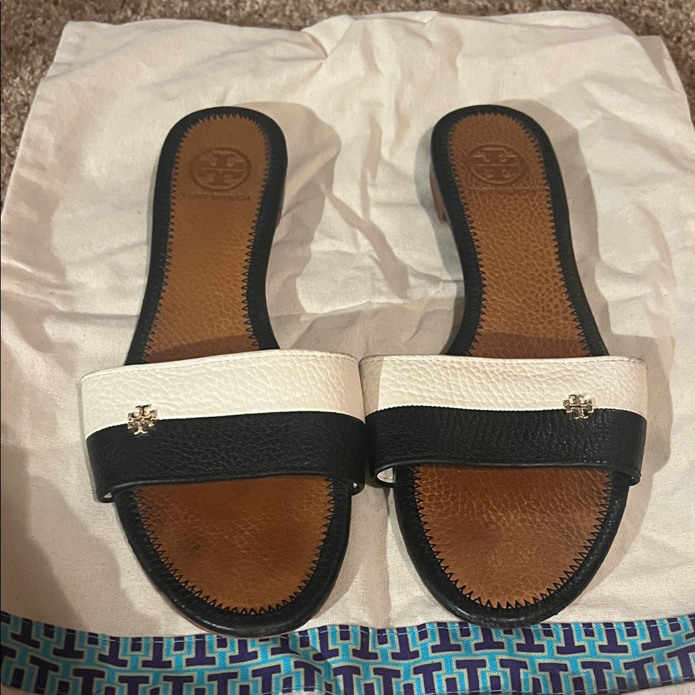 Tory Burch Black and White Slide Sandals